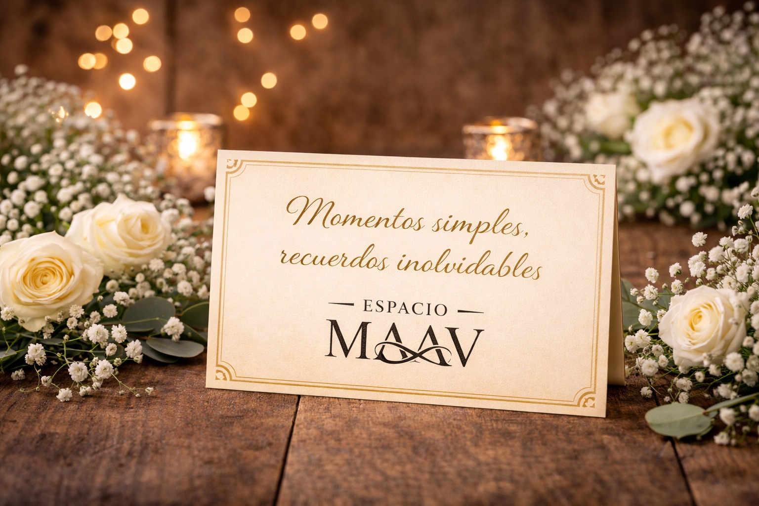 Tarjeta Espacio MAAV entre flores y velas